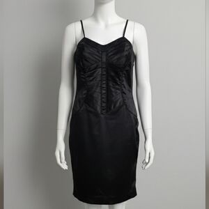 Oboe Black Spaghetti Straps Satin LBD Dress sz Large